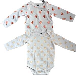 NWT! Monica + Andy Pizza  Pretzels Print Layette Long Sleeve Bodysuit Set 9-12M